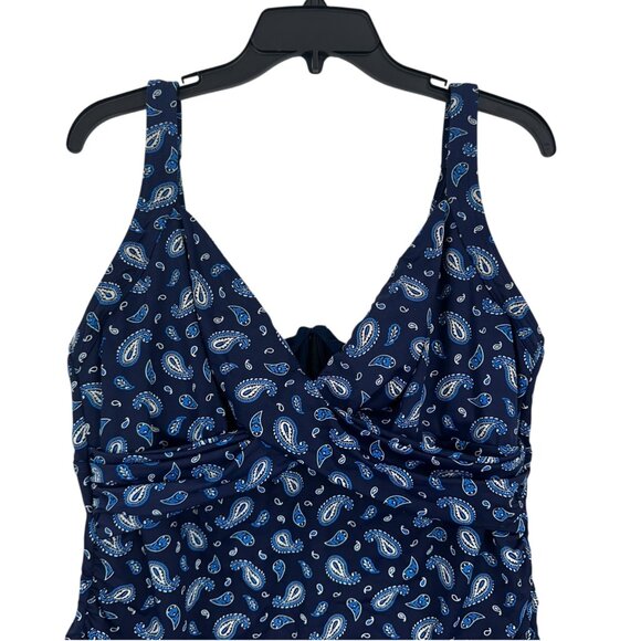 Lands End Women Size 16 Paisley Print Ruched Side Tankini Top Underwire Bra - Picture 2 of 11